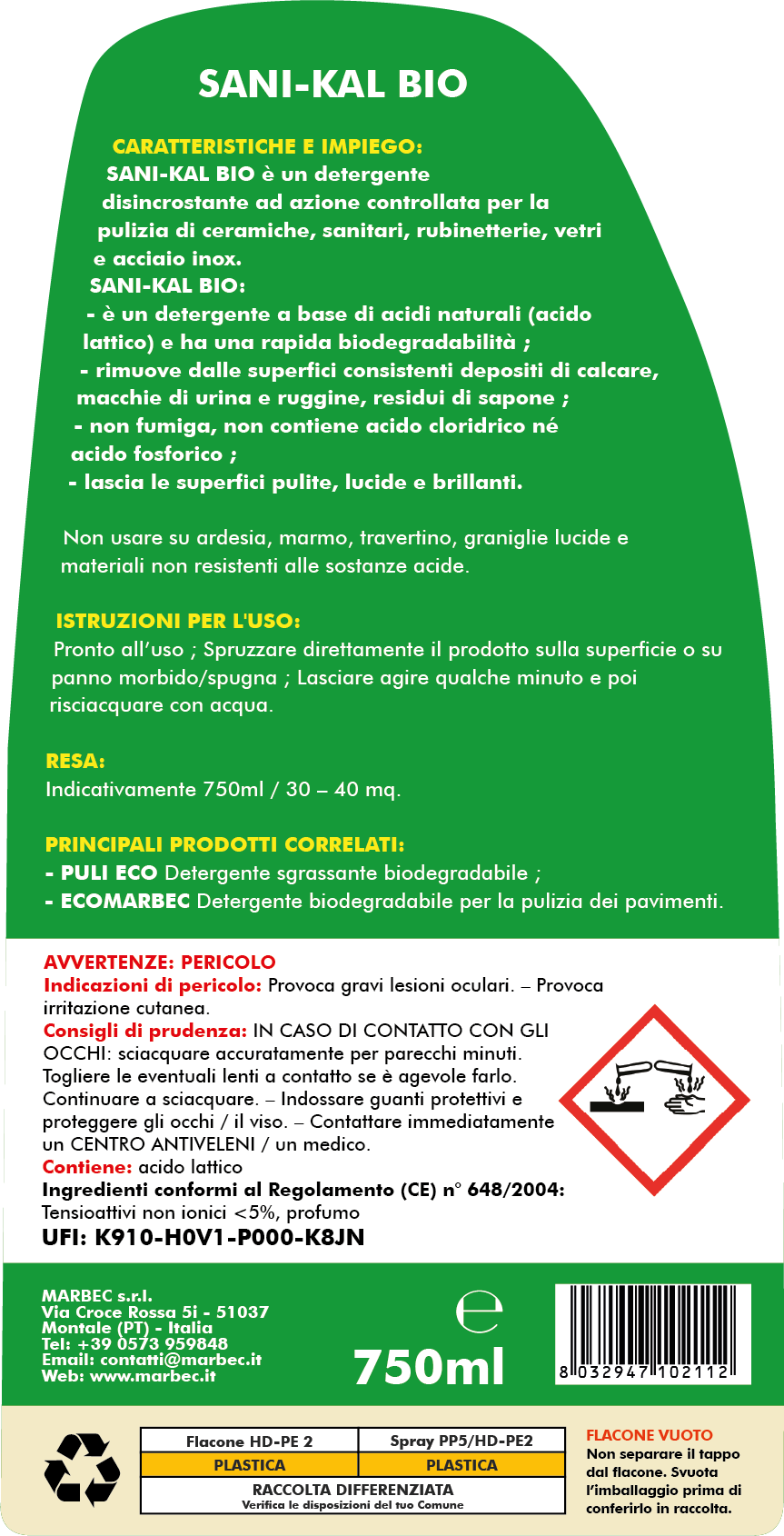 SANI-KAL BIO - Detergente biodegradabile pulizia disincrostante bagni e cucine - Foto 15 di 22