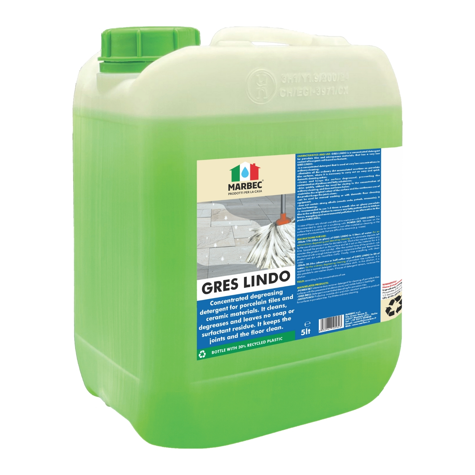 Detergente pavimenti in gres porcellanato opaco per pulizia ordinaria GRES LINDO