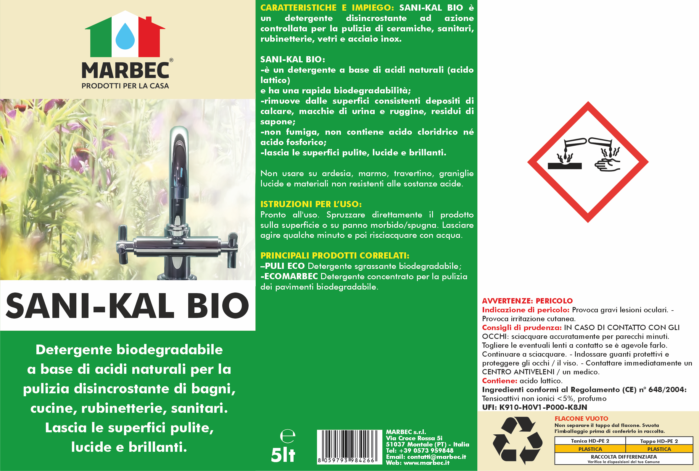 SANI-KAL BIO - Detergente biodegradabile pulizia disincrostante bagni e cucine - Foto 7 di 22