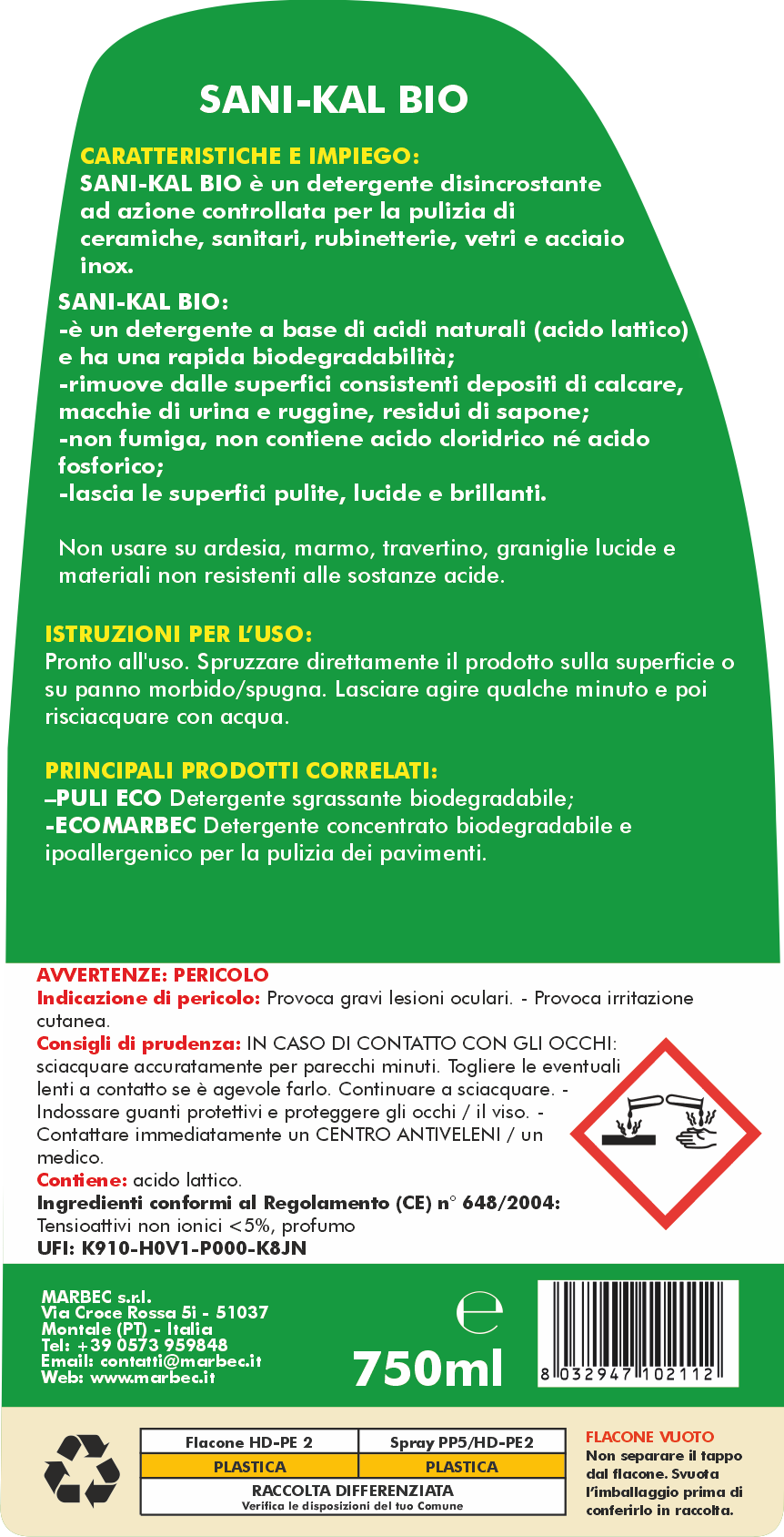 SANI-KAL BIO - Detergente biodegradabile pulizia disincrostante bagni e cucine - Foto 20 di 22